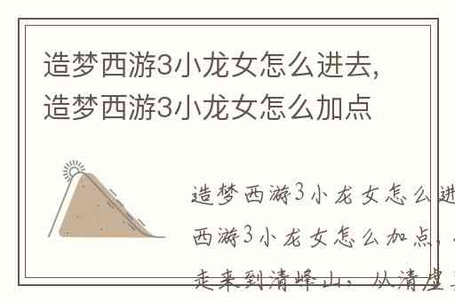 造梦西游3小龙女怎么进去,造梦西游3小龙女怎么加点