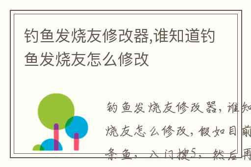 钓鱼发烧友修改器,谁知道钓鱼发烧友怎么修改