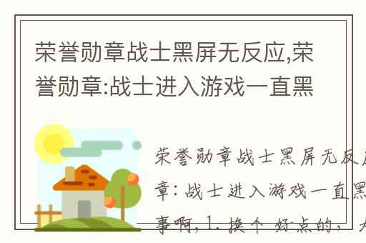 荣誉勋章战士黑屏无反应,荣誉勋章:战士进入游戏一直黑屏怎么回事啊