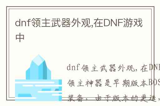 dnf领主武器外观,在DNF游戏中