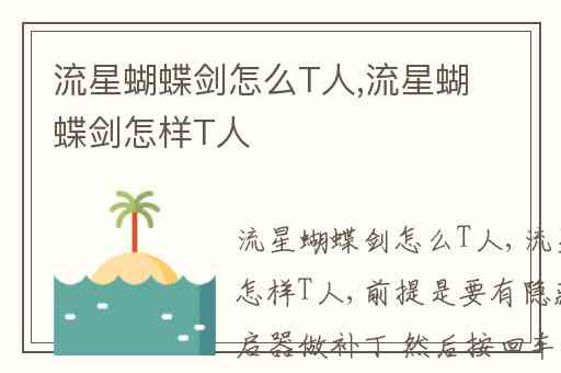 流星蝴蝶剑怎么T人,流星蝴蝶剑怎样T人