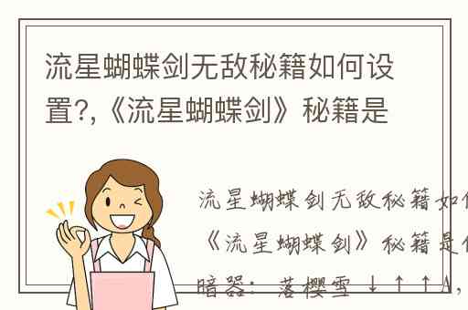 流星蝴蝶剑无敌秘籍如何设置?,《流星蝴蝶剑》秘籍是什么