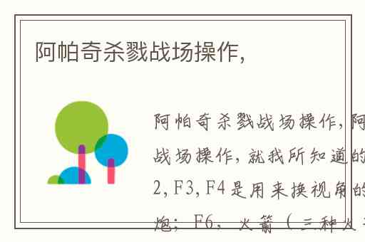 阿帕奇杀戮战场操作,