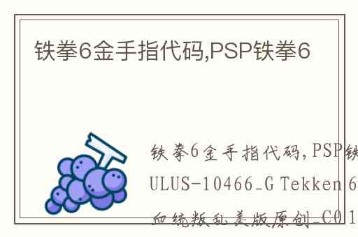 铁拳6金手指代码,PSP铁拳6