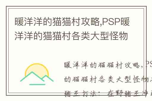 暖洋洋的猫猫村攻略,PSP暖洋洋的猫猫村各类大型怪物怎么打