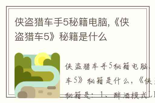 侠盗猎车手5秘籍电脑,《侠盗猎车5》秘籍是什么
