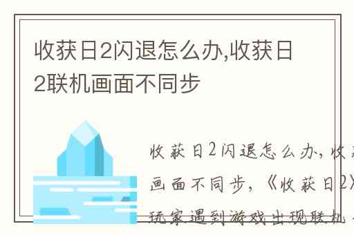 收获日2闪退怎么办,收获日2联机画面不同步