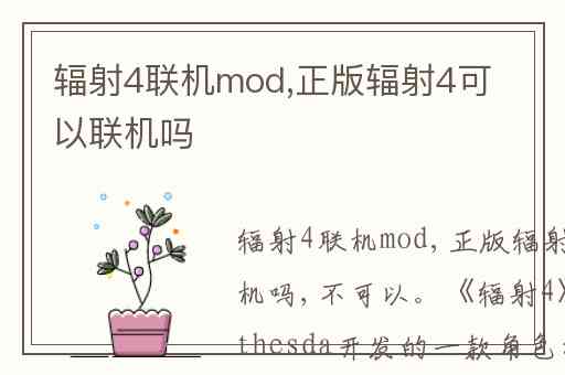 辐射4联机mod,正版辐射4可以联机吗